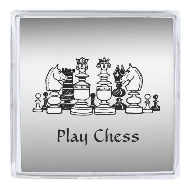 Chess Pieces Silver Lapel Pin