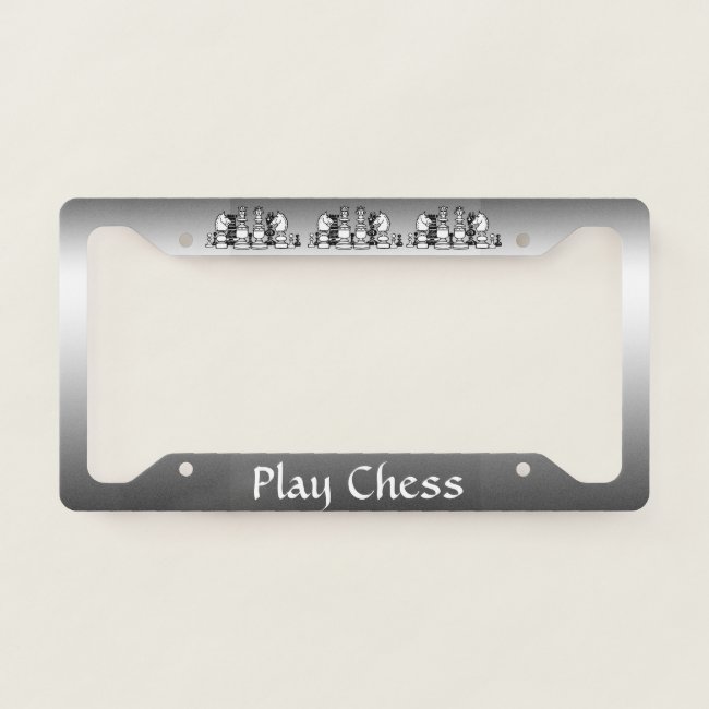 Chess Pieces Silver License Plate Frame