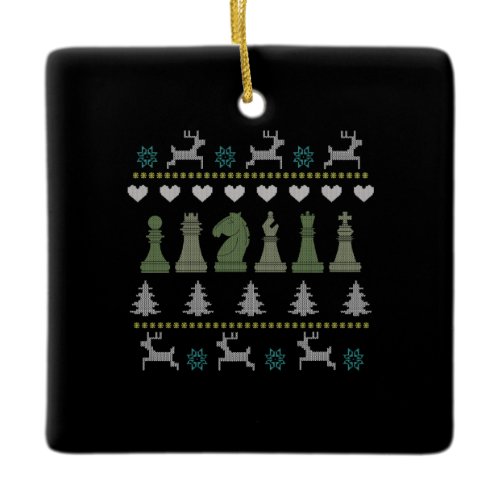 Chess Pieces Ugly Christmas Ceramic Ornament