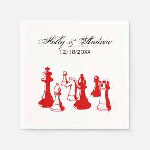 Chess Pieces Vintage Art #2 Red Napkins