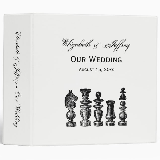 Chess Pieces Vintage Art 3 Ring Binder (Front/Spine)