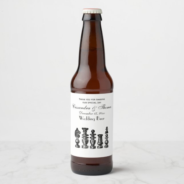 Chess Pieces Vintage Art Beer Bottle Label (Front)