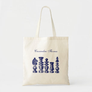 Chess Pieces Vintage Art Blue Tote Bag