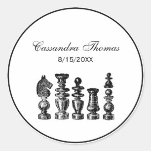Chess Pieces Vintage Art Classic Round Sticker