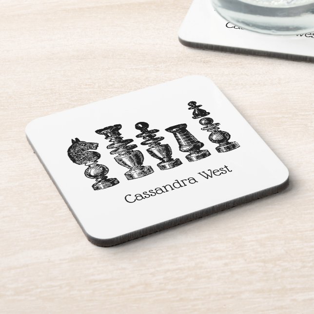 Chess Pieces Vintage Art Coaster (Left Side)
