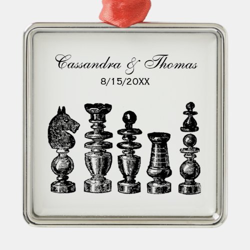Chess Pieces Vintage Art Metal Ornament