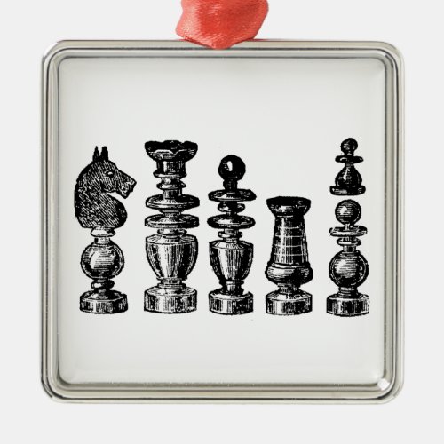 Chess Pieces Vintage Art Metal Ornament