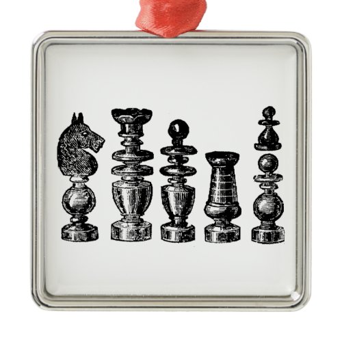 Chess Pieces Vintage Art Metal Ornament