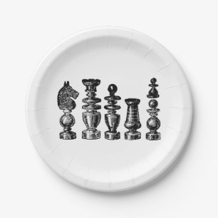 Chess Pieces Vintage Art Paper Plates