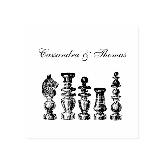 Chess Pieces Vintage Art Rubber Stamp (Imprint)