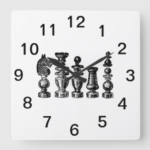 Chess Pieces Vintage Art Square Wall Clock