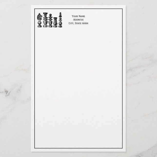 Chess Pieces Vintage Art Stationery (Front)