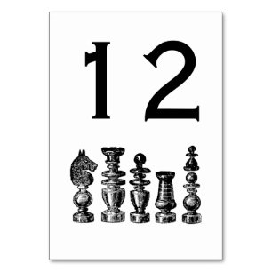 Chess Pieces Vintage Art Table Number