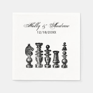 Chess Pieces Vintage Art Wedding Couple Napkins