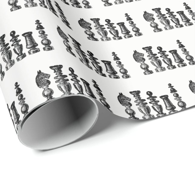 Chess Pieces Vintage Art Wrapping Paper (Roll Corner)