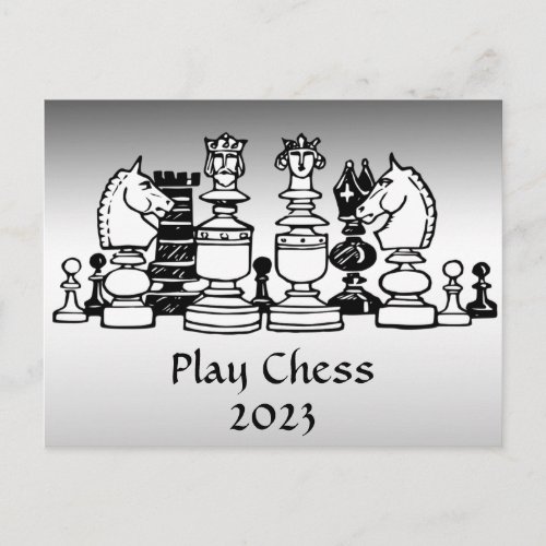 Chess Pieces with 2023 Calendar on Back Postcard