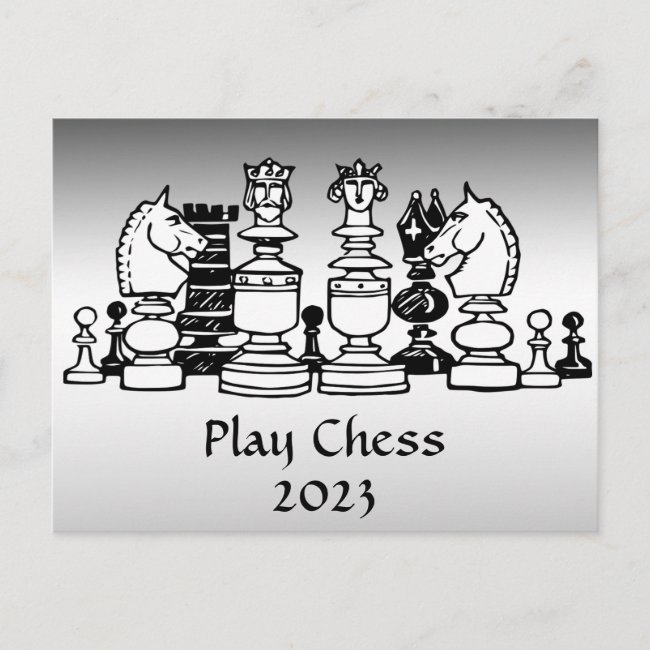 Chess Pieces with 2023 Calendar on Back Postcard