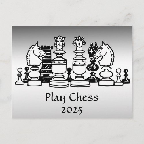 Chess Pieces with 2025 Calendar on Back Postcard