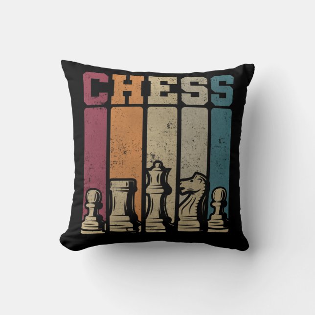 Chess Player Checkmate Vintage Chess Pieces Throw Pillow (Front)