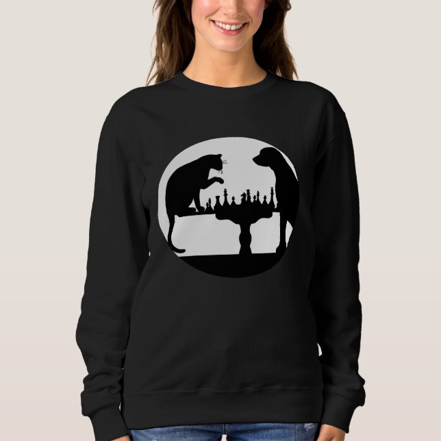 Chess Player  Dog Cat Chess Motif Sweatshirt (Front)