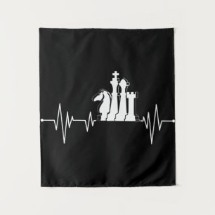Chess Player Gift Idea Chess Pieces Heartbeat Tapestry