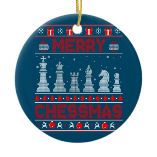 Chess Player Merry Chessmas Christmas Ugly Sweater Ceramic Ornament
