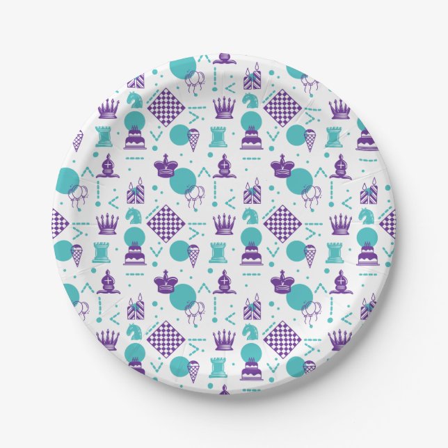 Chess Player Pieces - Party Art Pattern Paper Plates (Front)