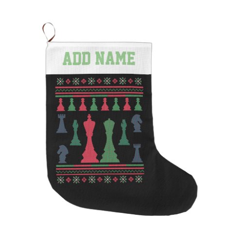 Chess Player Ugly Christmas Sweater Large Christmas Stocking