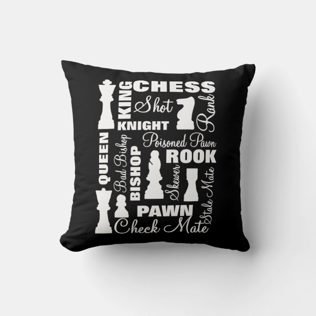 Chess Players Typography Design Throw Pillow (Front)