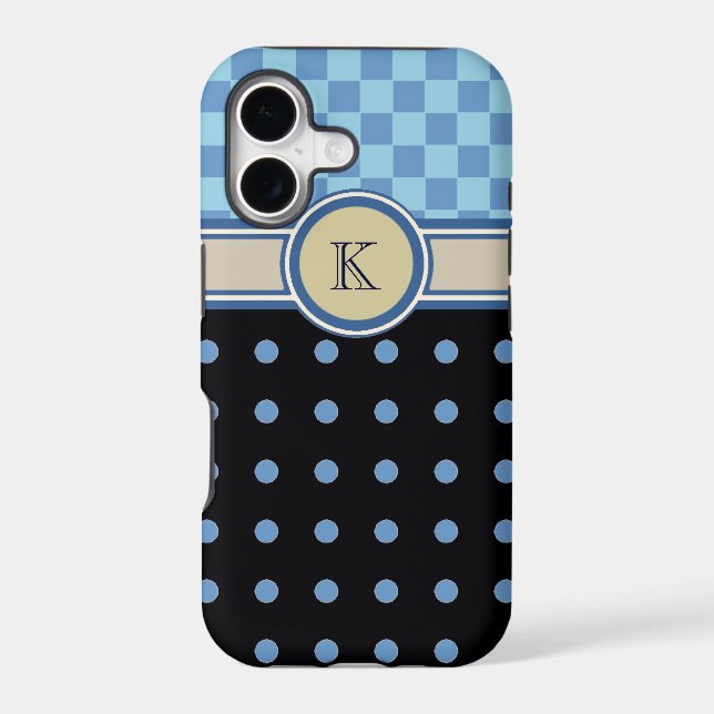 chess & polkadots pattern monogram iphone case (Back)