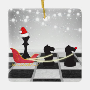 Chess Santa Claus and Reindeer Christmas Ceramic Ornament