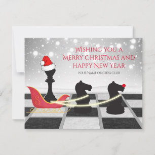 Chess Santa Claus and Reindeer Christmas Holiday Card