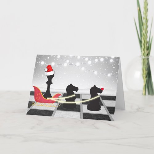 Chess Santa Claus and Reindeer Christmas Holiday Card