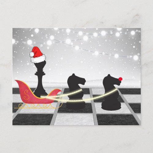 Chess Santa Claus and Reindeer Christmas Holiday Postcard