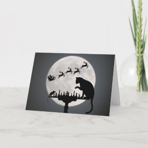 Chess Santa Full Moon Cat and Mouse Game Christmas Holiday Card