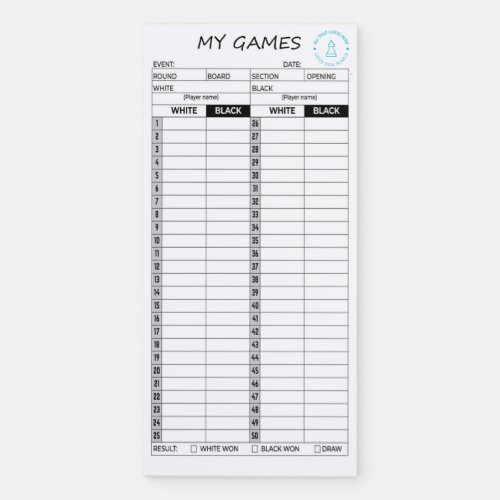 Chess score magnetic notepad