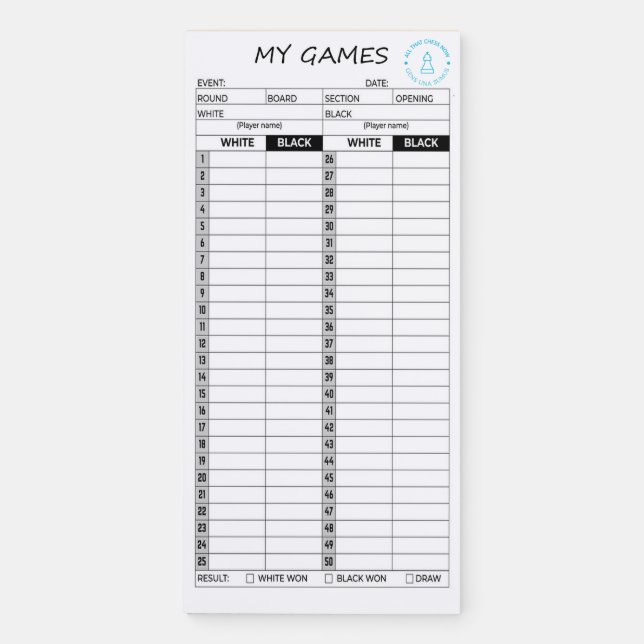 Chess score magnetic notepad (Front)