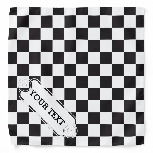 Chess Square Pattern - black + your text & backgr. Bandana (Front)