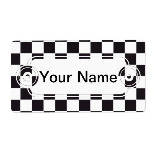 Chess Square Pattern - black + your text & backgr. Label