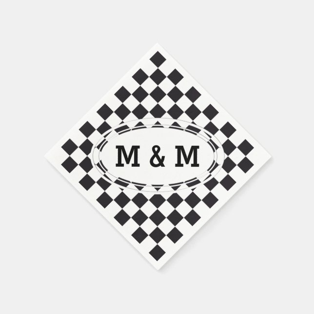 Chess Square Pattern - black + your text & backgr. Napkins (Corner)