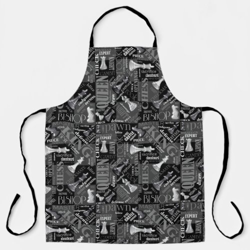 Chess Terms and Pieces Black and White ID784 Apron