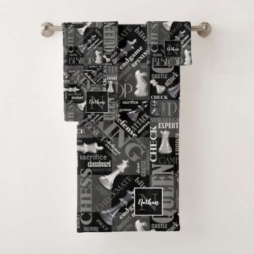 Chess Terms and Pieces Black and White ID784 Bath Towel Set