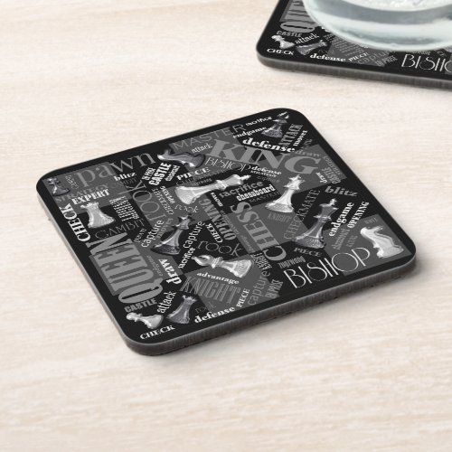 Chess Terms and Pieces Black and White ID784 Beverage Coaster