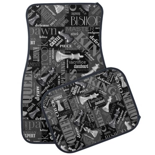 Chess Terms and Pieces Black and White ID784 Car Floor Mat