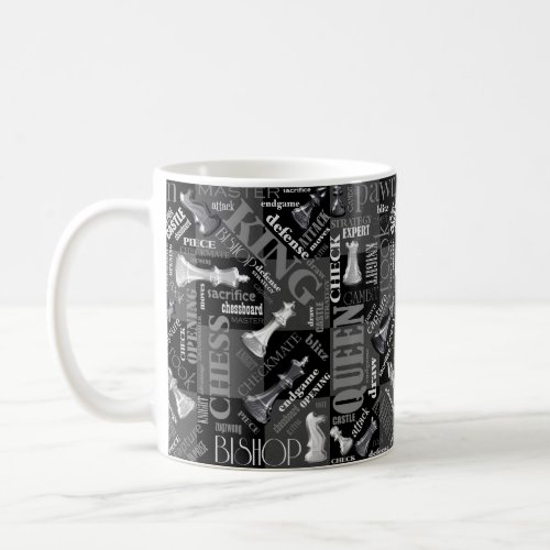 Chess Terms and Pieces Black and White ID784 Coffee Mug