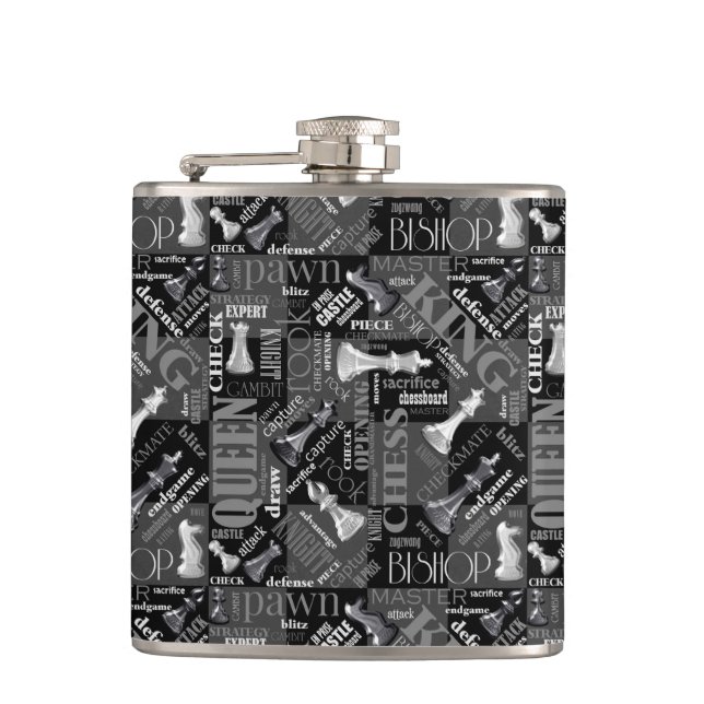 Chess Terms and Pieces Black and White ID784 Flask (Front)