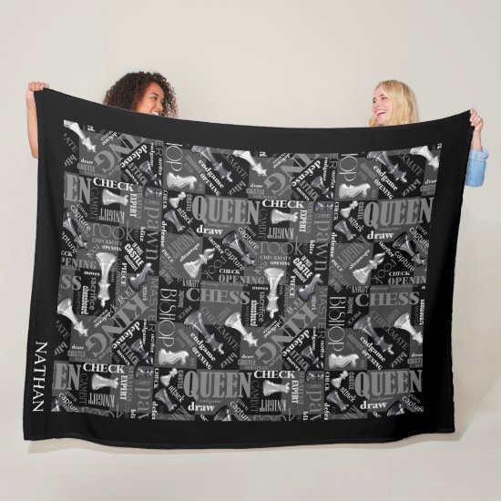 Chess Terms and Pieces Black and White ID784 Fleece Blanket