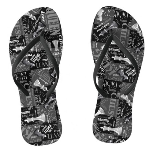 Chess Terms and Pieces Black and White ID784 Flip Flops