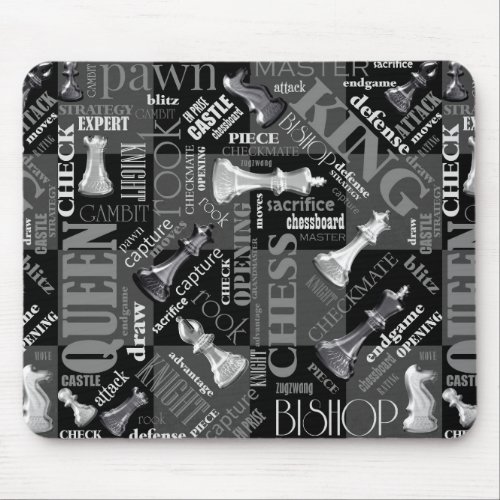 Chess Terms and Pieces Black and White ID784 Mouse Pad