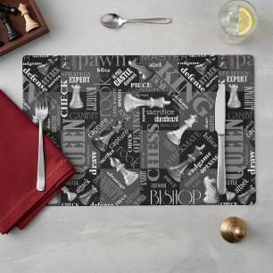 Chess Terms and Pieces Black and White ID784 Placemat
